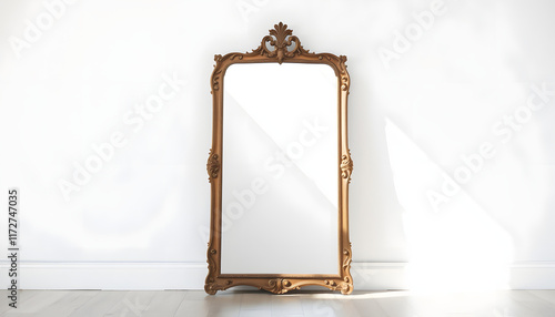 Wallpaper Mural Antique mirror standing on the floor against a white wall with sunlight shining in, Backlit Torontodigital.ca