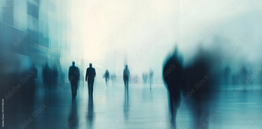 A blurred depiction of people walking in an urban environment, creating a sense of motion and anonymity. A blurred depiction of people walking in an urban environment, creating a sense of motion and anonymity.