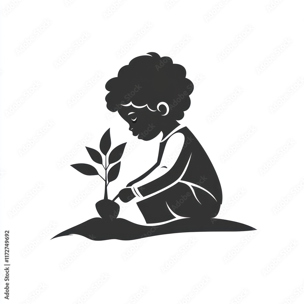 Child Planting A Sapling In The Ground Child Planting A Sapling In The Ground