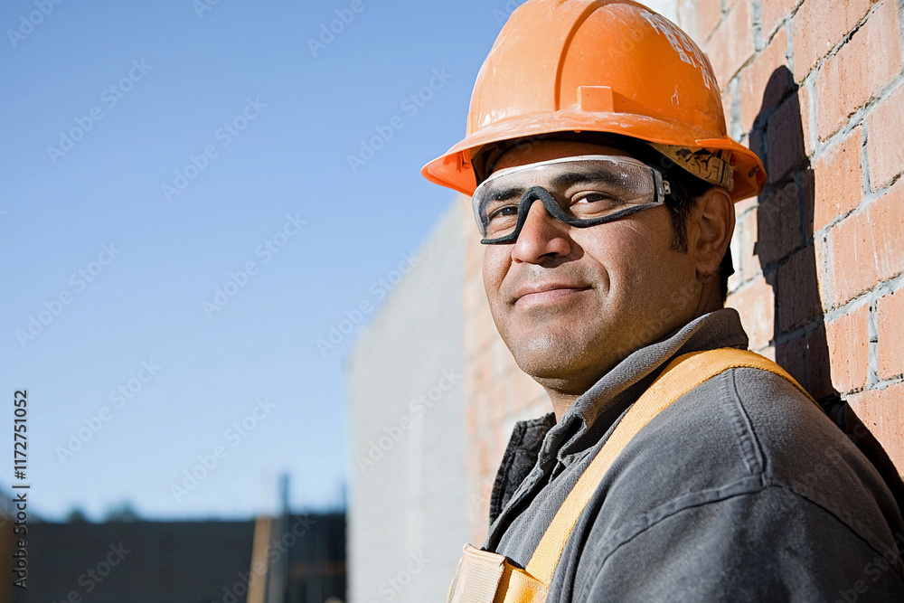 Skilled bricklayer working on construction site Skilled bricklayer working on construction site