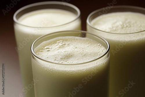 Refreshing dairy drinks served in glasses