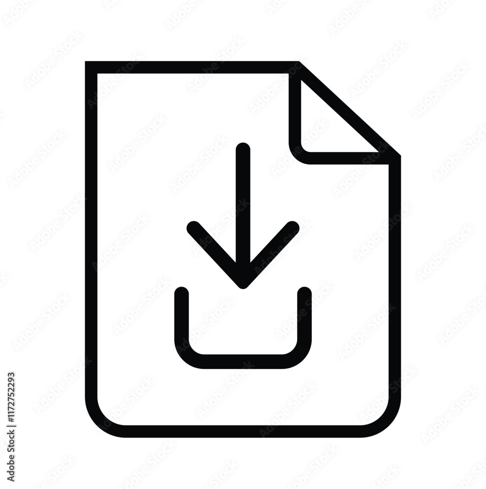 A modern download or downloading with a downward arrow inside cloud or save file outline icon. Perfect for apps, websites, and media, combining simplicity, line art, and functionality for digital use A modern download or downloading with a downward arrow inside cloud or save file outline icon. Perfect for apps, websites, and media, combining simplicity, line art, and functionality for digital use