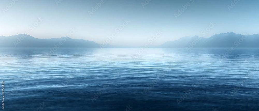 Obraz premium Serene misty mountains reflected in calm water.