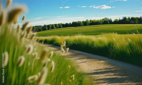 A serene landscape with tall grass beside a winding path.