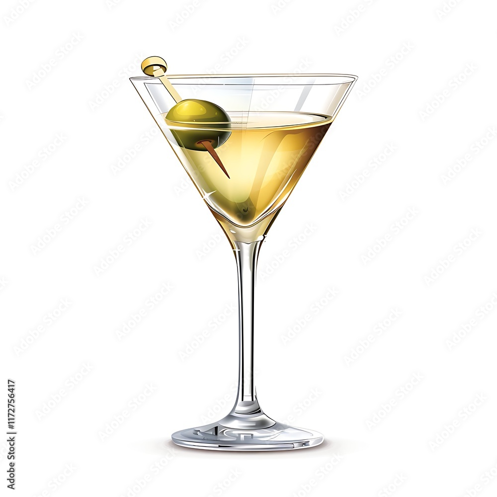 Martini glass with olive icon on white background Martini glass with olive icon on white background