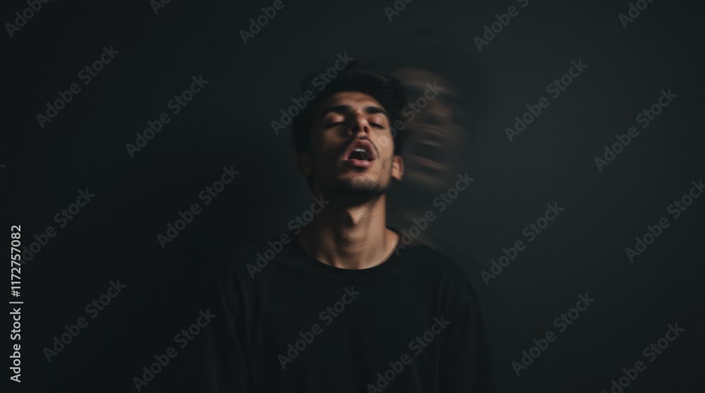 Fototapeta premium A Distressed Man Screaming in a Studio Highlighting Mental Struggles.