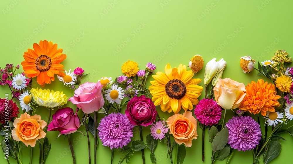 Obraz premium Vibrant Spring Flowers with Green Copy Space for Text or Design