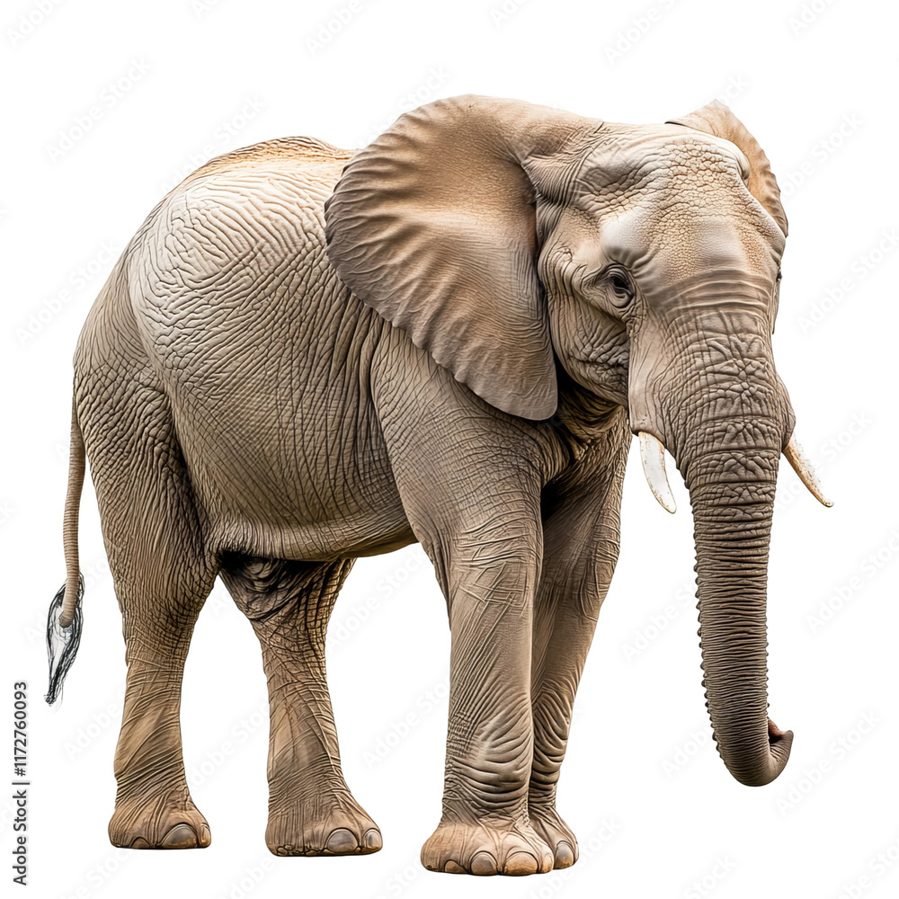 Fototapeta premium african elephant standing full body side view isolated on a white background