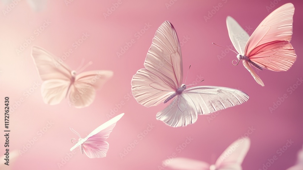 Delicate Spring Background with Pink and Purple Butterflies in Soft Light Delicate Spring Background with Pink and Purple Butterflies in Soft Light