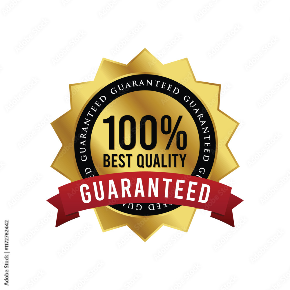 100% Best Quality Guaranteed Badge with Red Ribbon and Star Object for Business, Website, Sales Page and Products Funnel 100% Best Quality Guaranteed Badge with Red Ribbon and Star Object for Business, Website, Sales Page and Products Funnel