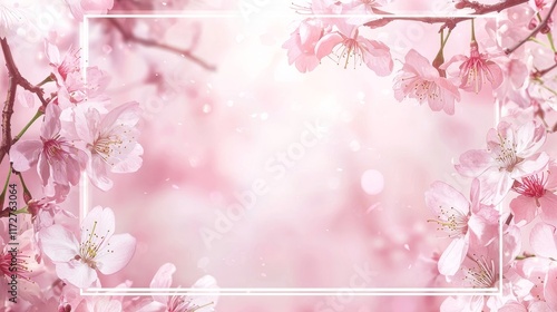 Elegant Cherry Blossom Frame on Soft Pink Background – Spring Greeting Concept