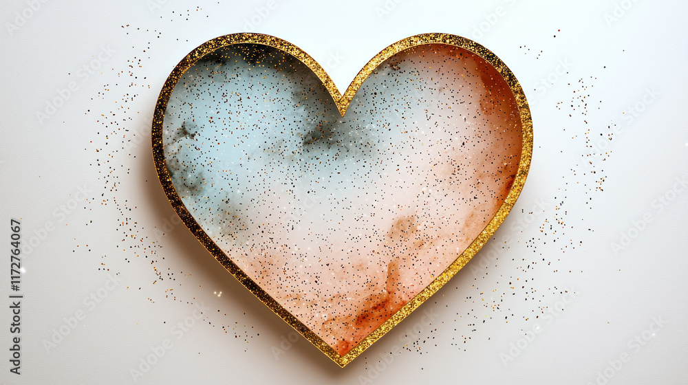 Obraz premium Gold heart frame on pastel background with glitter for romantic displays