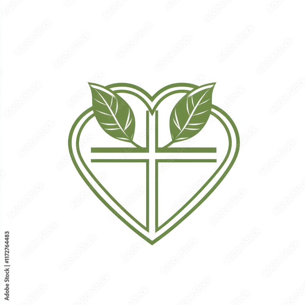 Green Leaves Embrace a Heart Shaped Cross Green Leaves Embrace a Heart Shaped Cross
