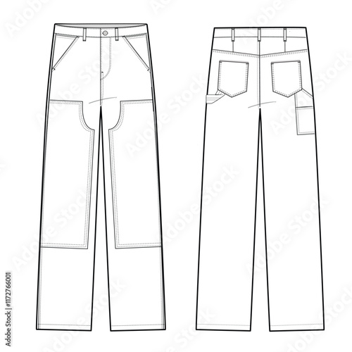Carpenter denim pants mockup template clothing vector design