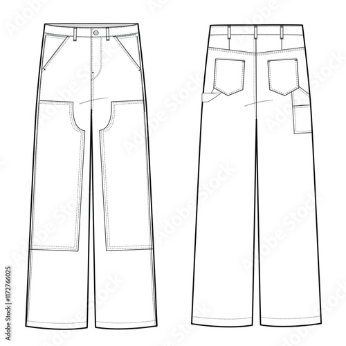 Carpenter denim pants mockup template clothing vector design