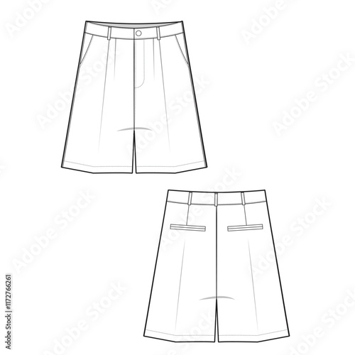 Pleated short pants mockup template clothing vector design