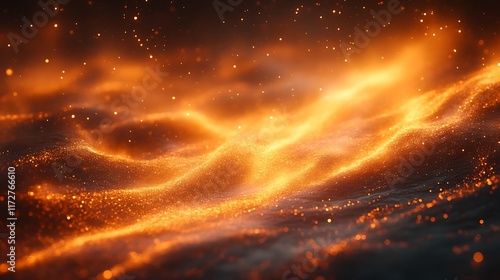 Glowing orange particles flowing like waves. (1) photo