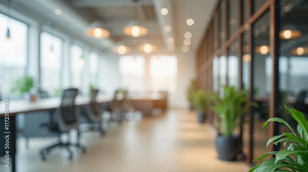 Fototapeta premium A Bright And Spacious Modern Office With Minimal Blurred Features.