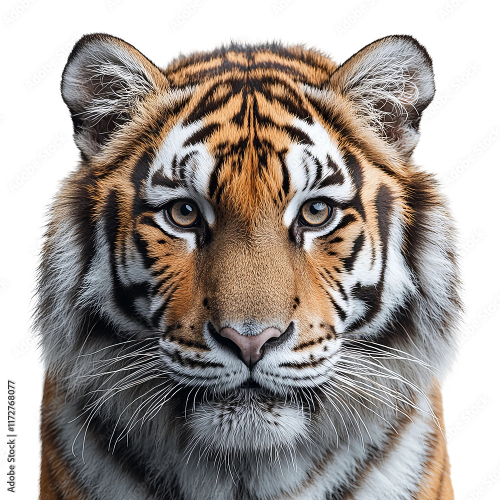 Fototapeta premium tiger head close up detailed portrait isolated on a white background