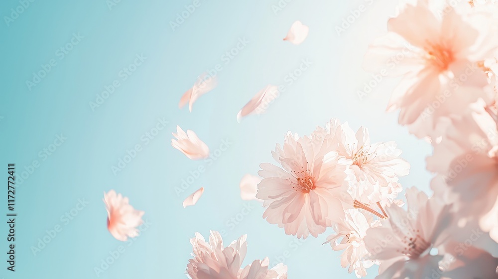 Fototapeta premium Close-Up of Blooming Cherry Blossoms Against a Clear Blue Spring Sky