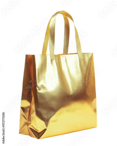 gold shopping bag - metallic tote bag on transparent background photo