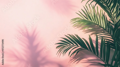 Pink Background Palm Fronds Cast Shadows