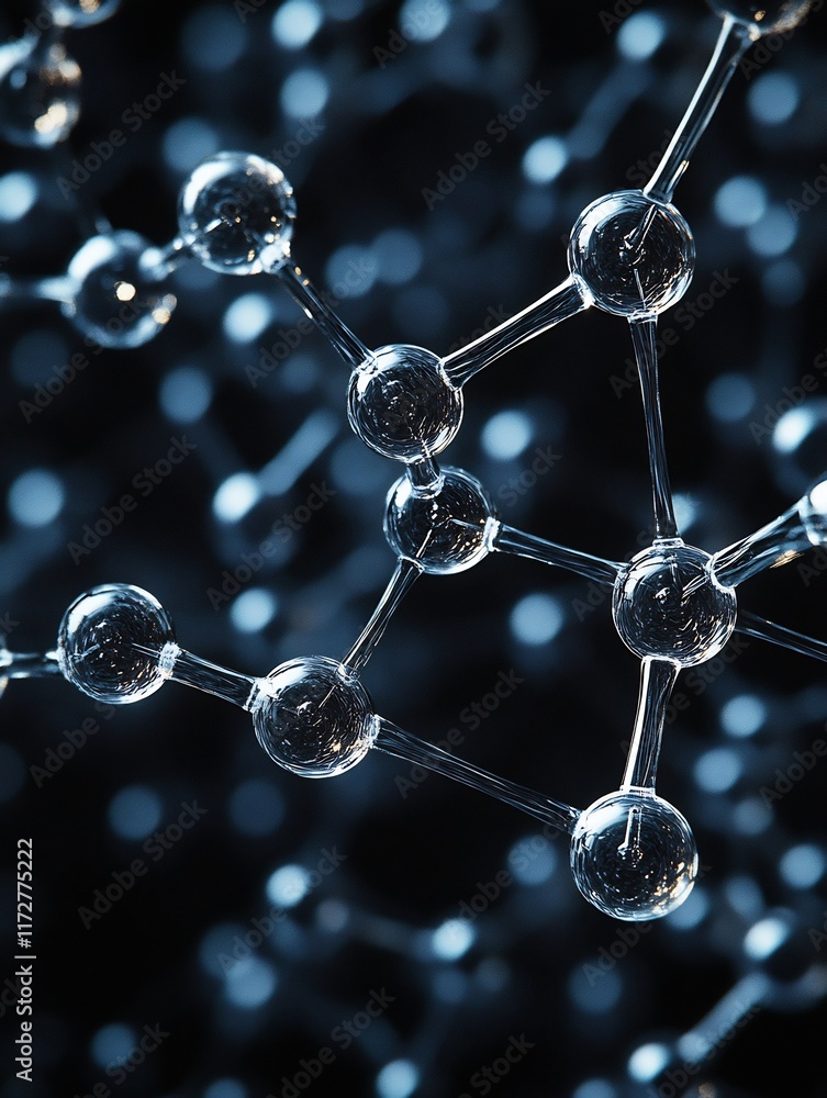 Close-up Photo: Intricately Connected Molecular Structure Gleaming in Dark Blue. AI Generated Close-up Photo: Intricately Connected Molecular Structure Gleaming in Dark Blue. AI Generated