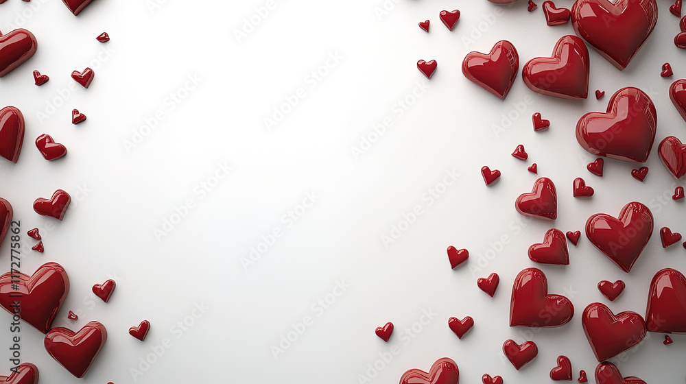Bright holiday design with clustered red hearts on white background Bright holiday design with clustered red hearts on white background