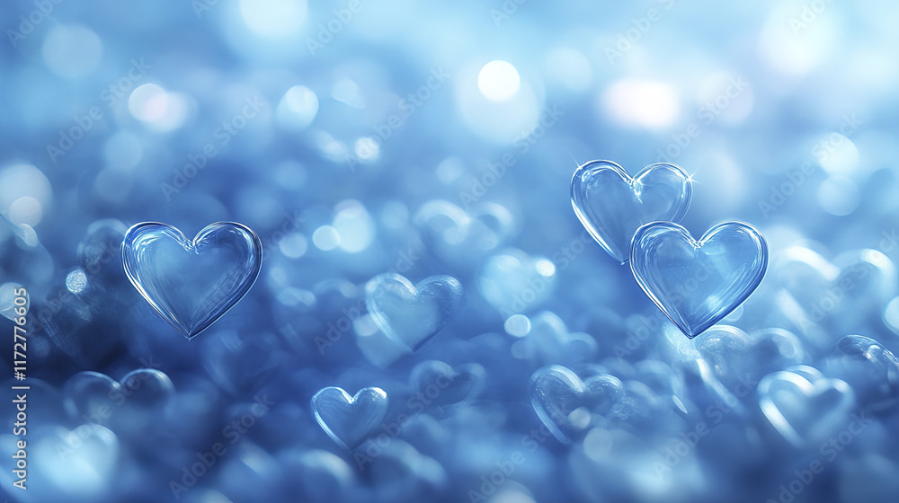 Fototapeta premium calming blue background with subtle bokeh effects and hearts