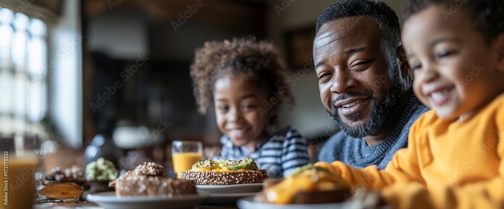 Happy family enjoying breakfast together at home. Happy family enjoying breakfast together at home.