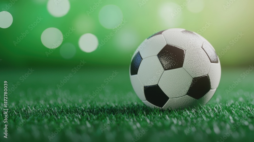 Obraz premium Classic Soccer Ball on Green Field with Blurred Background Effects