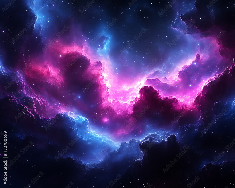 Fototapeta premium Vibrant nebula in deep space with pink and blue hues.