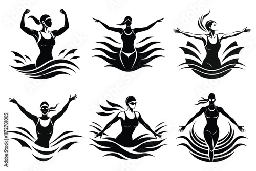 Elegant Female Swimmer Silhouette Powerful Minimalist Water Art Design