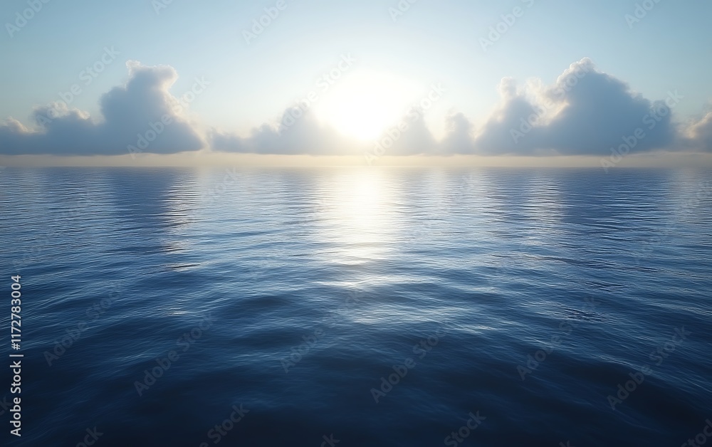 Fototapeta premium Calm ocean sunset with clouds reflected on water.