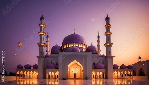 Wallpaper Mural Majestic Mosque Illuminated at Twilight Under a Crescent Moon Torontodigital.ca