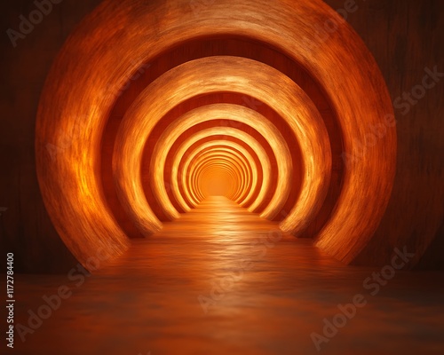 Glowing orange tunnel, abstract background.