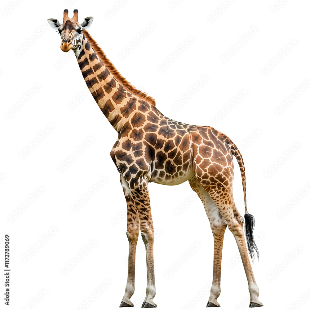 reticulated giraffe full body standing isolated on a white background