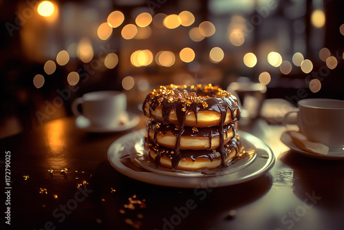 Homemade Donuts Dusted with Powdered Sugar and Coffee in a Cozy Morning Kitchen Scene photo