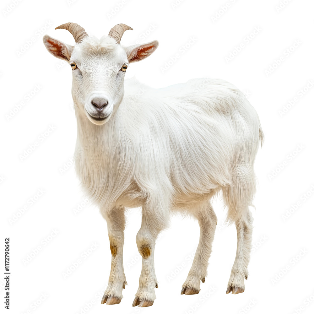 a white goat left view a full body shot isolated on a white background a white goat left view a full body shot isolated on a white background