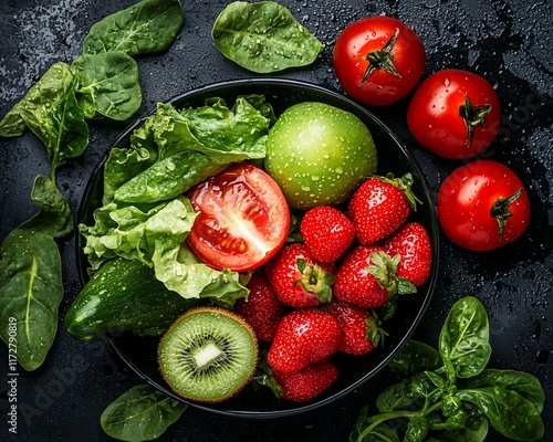 Fresh fruit and vegetable salad in bowl.