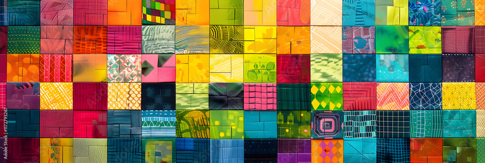 Vivid Geometric Patterns and Intricate Designs in a Meticulously Structured Grid Layout