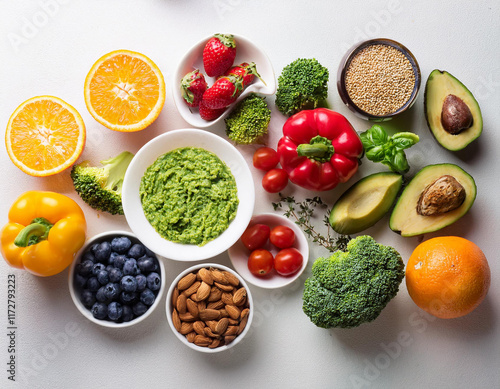Wallpaper Mural Different fresh vegetables levitation on light green background. Torontodigital.ca