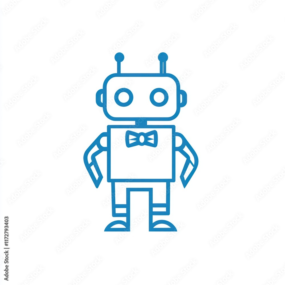 A Simple Blue Line Drawing Of A Robot Wearing A Bowtie A Simple Blue Line Drawing Of A Robot Wearing A Bowtie