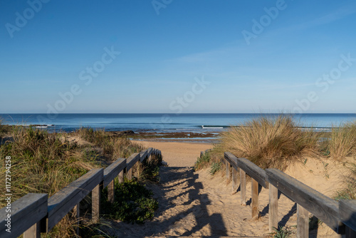 Stairs to Clerigo beach  in Aljezur, on the western coastline of the Algarve, Costa Vicentina, Portugal, Europe.