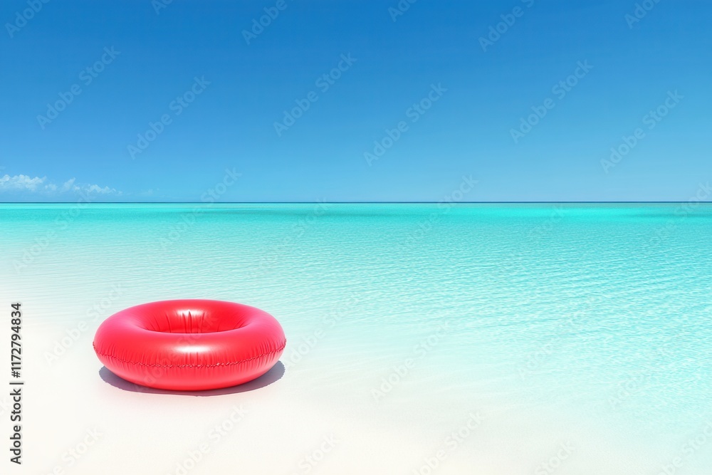 Red inflatable ring on pristine tropical beach Red inflatable ring on pristine tropical beach