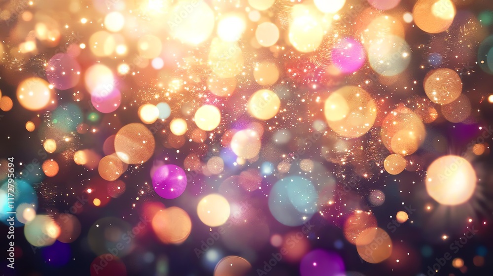 Colorful bokeh lights creating a vibrant and festive atmosphere for any design project.