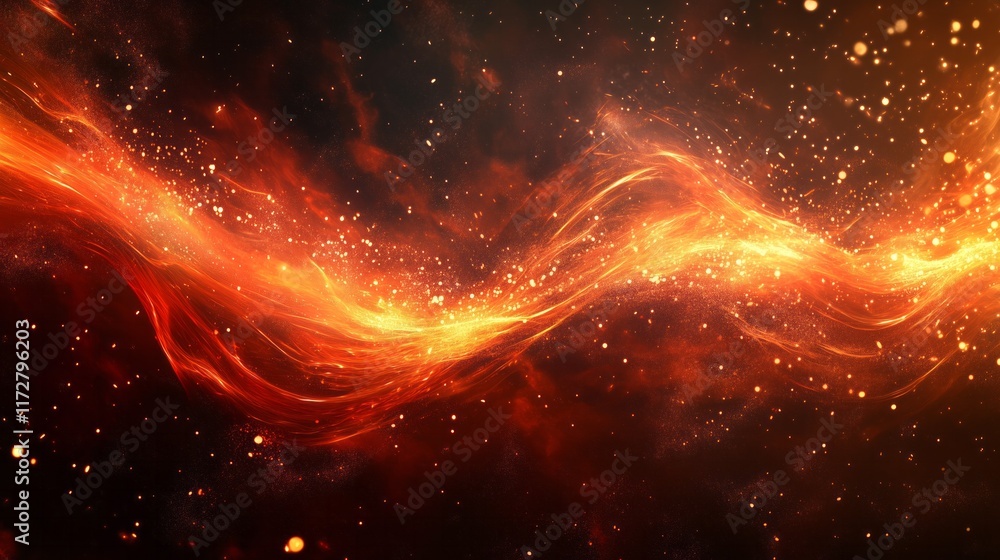 Obraz premium Fiery abstract wave flowing in dark outer space