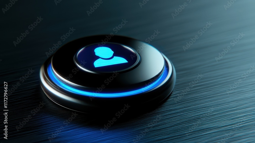 Vibrant blue button on textured black, a study in contrast and minimalist design Vibrant blue button on textured black, a study in contrast and minimalist design