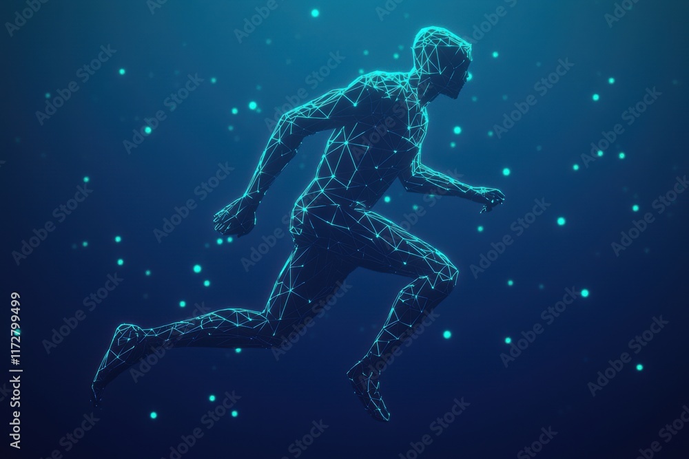 Fototapeta premium Futuristic Abstract Athlete Running in Digital Space with Particles