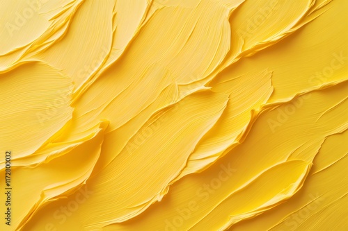 Close up of thick, vibrant yellow impasto paint strokes creating a textured sunflower petal effect photo